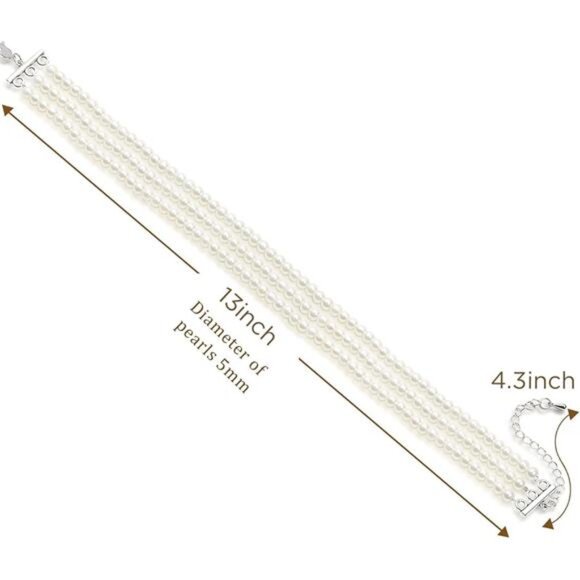 BABEYOND Round Imitation Pearl Choker Necklace Multi Strands Choker 20s Flapper - Picture 5 of 6